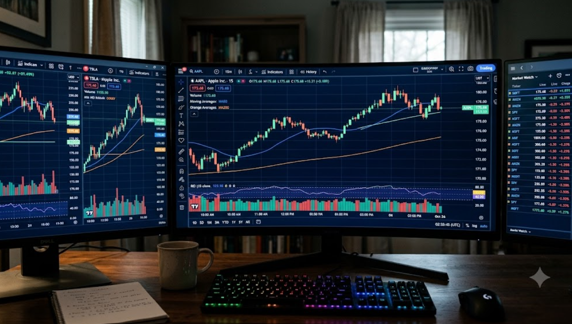 Stock market trading charts displaying price and volume data